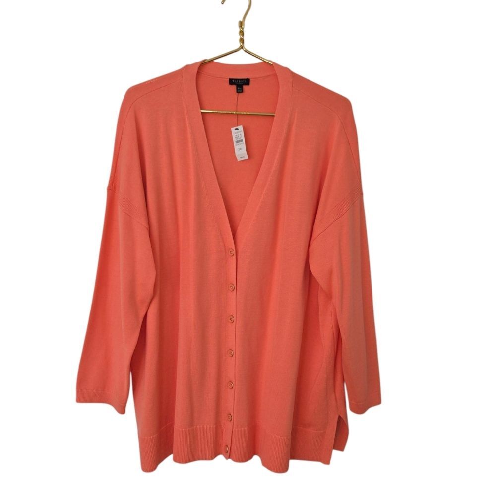 Talbots 3X Petite Cardigan NWT Peach Coral Button Front V-Neck Spring Layer